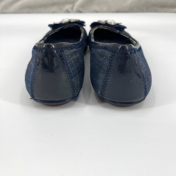 Coach Poppy Caper Navy Blue Denim Flats Jeweled Rhinestone Charms - Picture 11 of 16